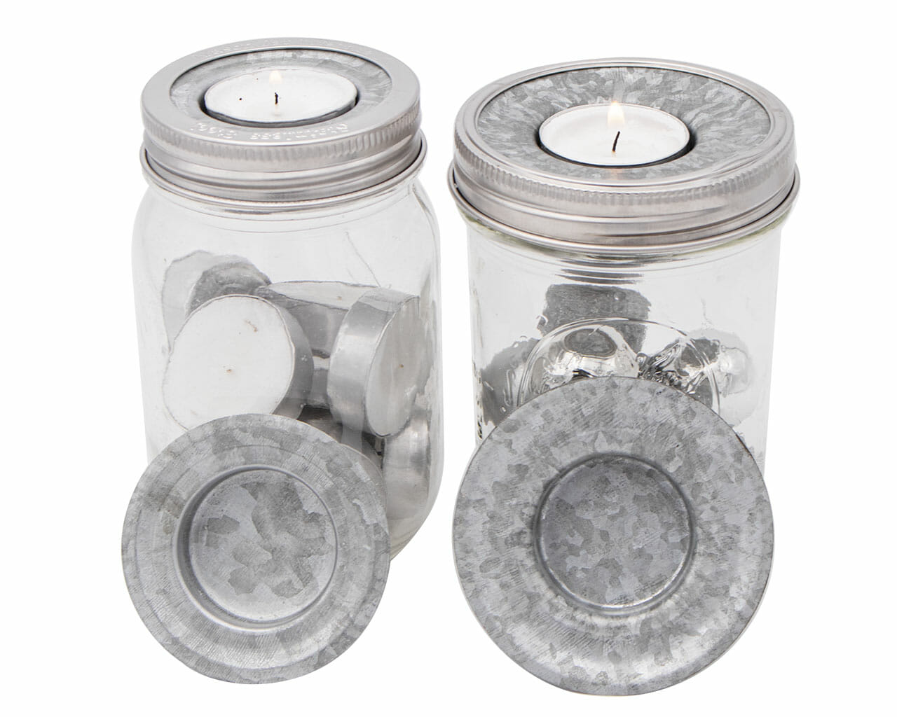 Galvanized Metal Tea Light Holder Insert for Mason Jars on Regular Mouth and Wide Mouth 16oz Pints