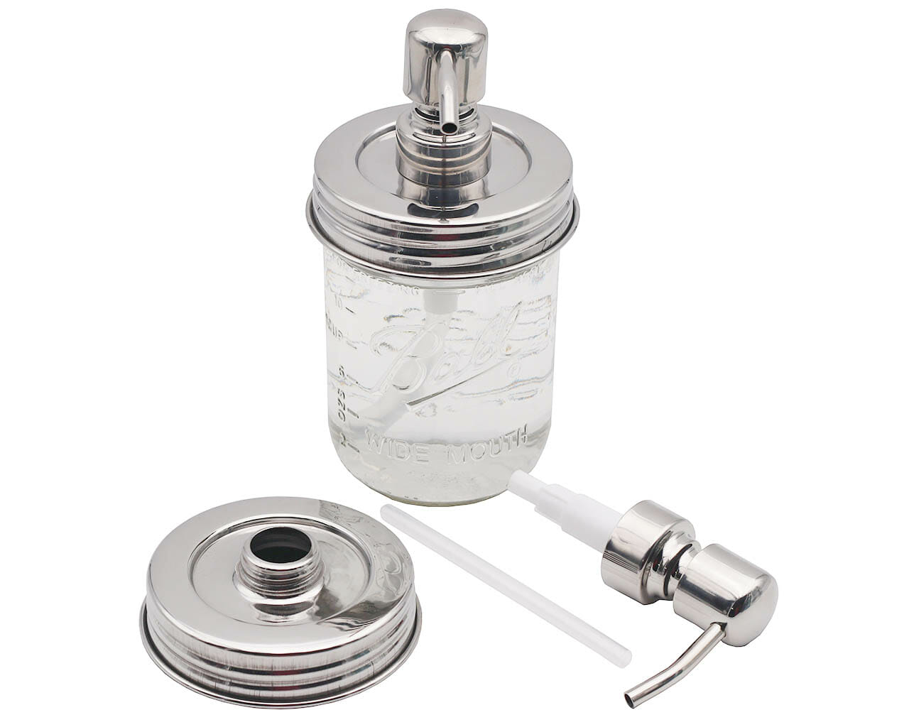 Threaded Mirror Chrome Soap Dispenser Lid for Wide Mouth Mason Jars Style #4