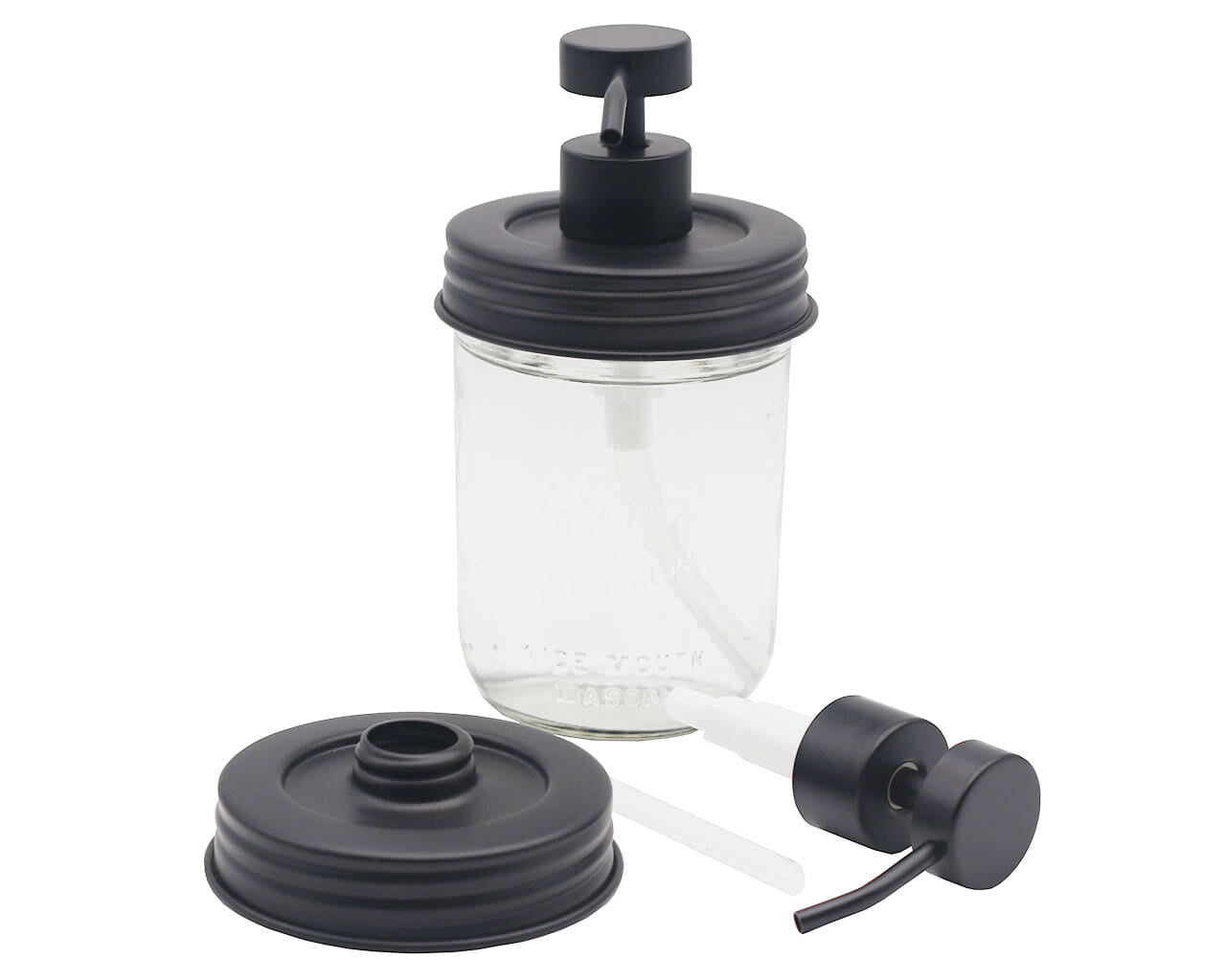 Threaded Matte Charcoal Black Soap Dispenser Lid for Wide Mouth Mason Jars Style #2