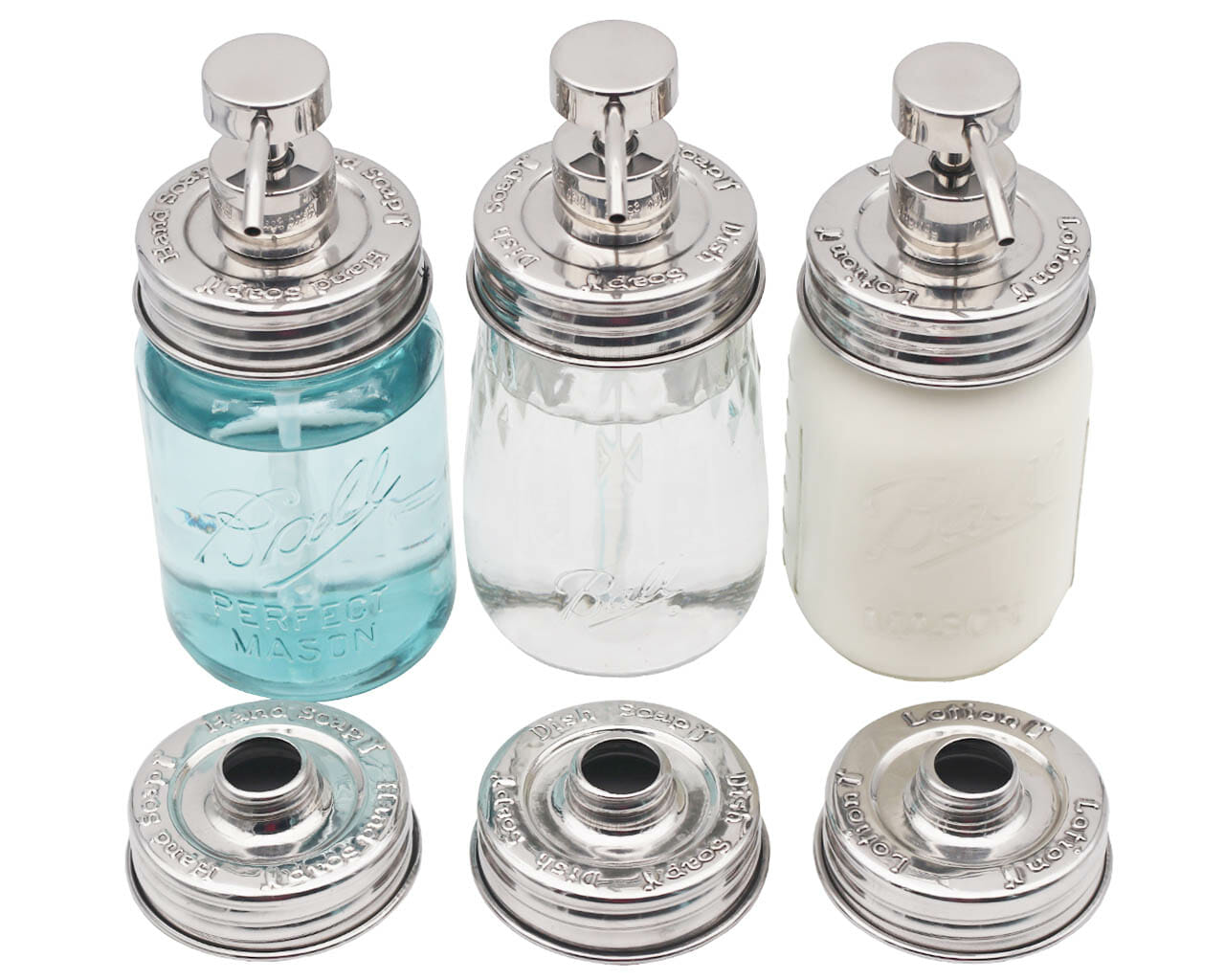 Embossed Mirror/Chrome Dispenser Pumps for Regular Mouth Mason Jars