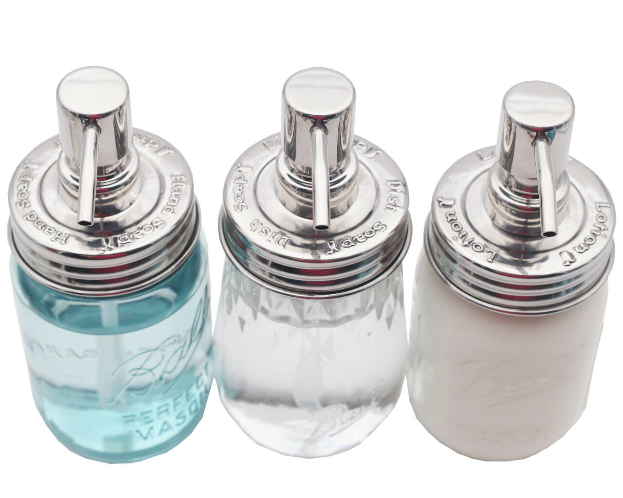 Embossed Mirror/Chrome Dispenser Pumps for Regular Mouth Mason Jars