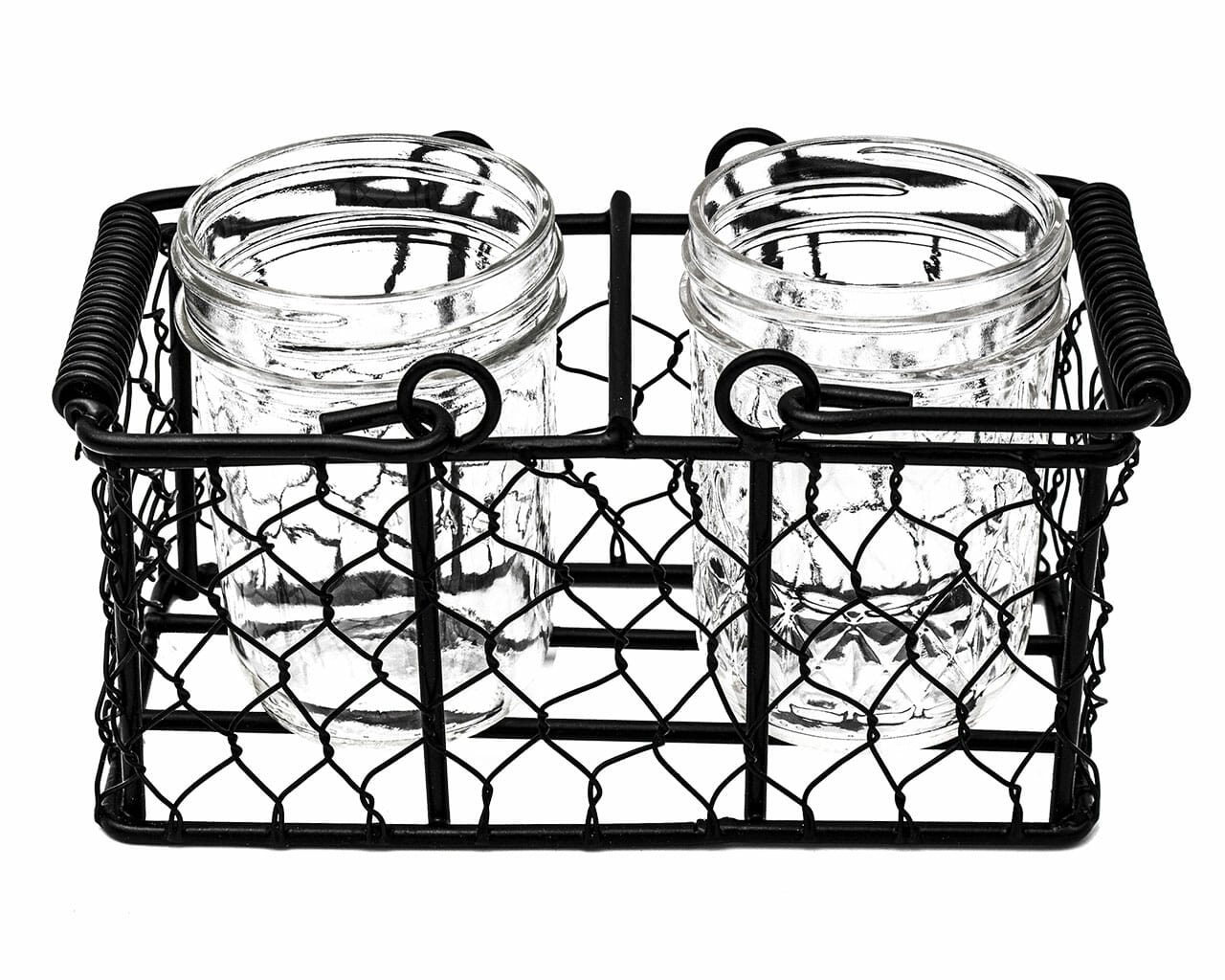 Chicken Wire Caddy for Two Half Pint 8oz Mason Jars