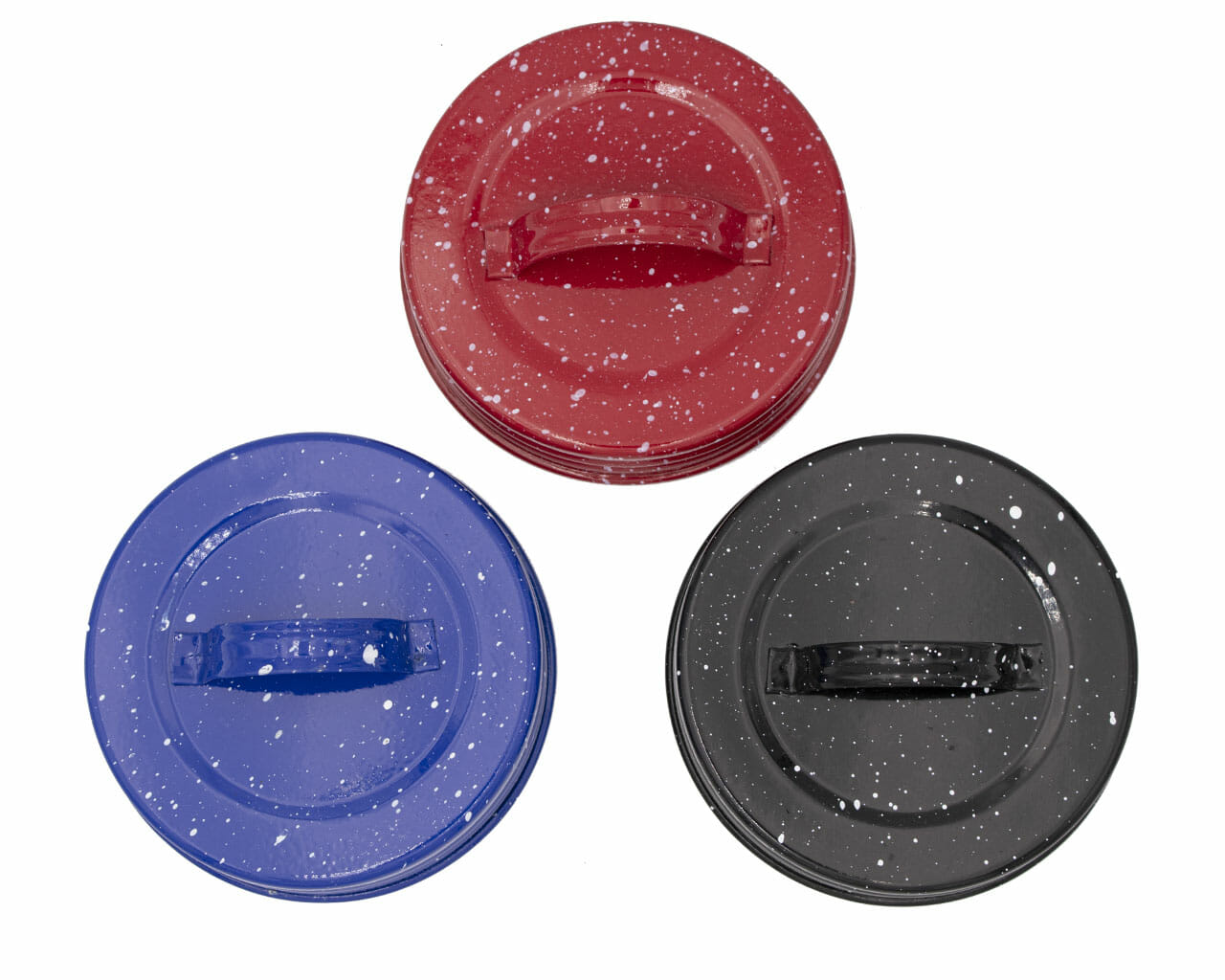 Red Blue and Black Speckled Enameled Handle/Canister Lids for Mason Jars