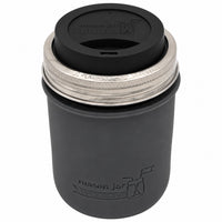 16oz Ball wide mouth mason jar travel mug with Charcoal Gray silicone sleeve and Black drinking lid