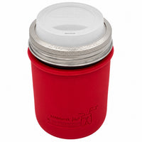 16oz Ball wide mouth mason jar travel mug with Cherry Red silicone sleeve and Frost drinking lid