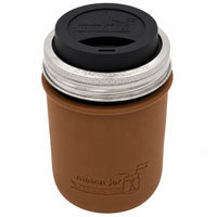 16oz Ball wide mouth mason jar travel mug with Cocoa Brown silicone sleeve and Black drinking lid