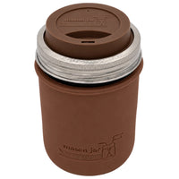 16oz Ball wide mouth mason jar travel mug with Cocoa Brown silicone sleeve and Cocoa Brown drinking lid