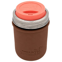 16oz Ball wide mouth mason jar travel mug with Cocoa Brown silicone sleeve and Light Coral drinking lid