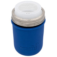 16oz Ball wide mouth mason jar travel mug with Deep Blue silicone sleeve and Frost drinking lid