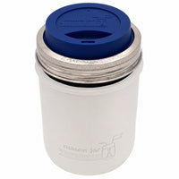 16oz Ball wide mouth mason jar travel mug with Frost silicone sleeve and Deep Blue drinking lid