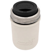 16oz Ball wide mouth mason jar travel mug with Greige silicone sleeve and Black drinking lid