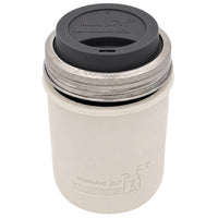 16oz Ball wide mouth mason jar travel mug with Greige silicone sleeve and Charcoal Gray drinking lid
