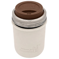 16oz Ball wide mouth mason jar travel mug with Greige silicone sleeve and Cocoa Brown drinking lid