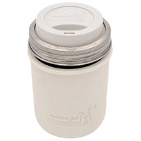 16oz Ball wide mouth mason jar travel mug with Greige silicone sleeve and Greige drinking lid