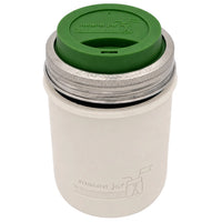 16oz Ball wide mouth mason jar travel mug with Greige silicone sleeve and Leaf Green drinking lid