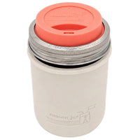 16oz Ball wide mouth mason jar travel mug with Greige silicone sleeve and Light Coral drinking lid