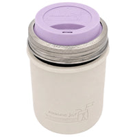 16oz Ball wide mouth mason jar travel mug with Greige silicone sleeve and Light Orchid drinking lid