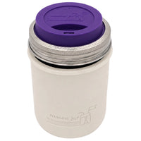 16oz Ball wide mouth mason jar travel mug with Greige silicone sleeve and Ultra Violet drinking lid