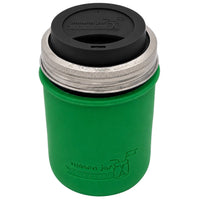 16oz Ball wide mouth mason jar travel mug with Leaf Green silicone sleeve and Black drinking lid