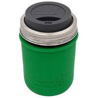 16oz Ball wide mouth mason jar travel mug with Leaf Green silicone sleeve and Charcoal Gray drinking lid