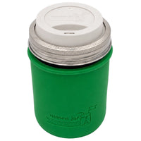 16oz Ball wide mouth mason jar travel mug with Leaf Green silicone sleeve and Greige drinking lid