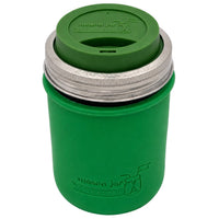 16oz Ball wide mouth mason jar travel mug with Leaf Green silicone sleeve and Leaf Green drinking lid