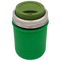 16oz Ball wide mouth mason jar travel mug with Leaf Green silicone sleeve and Olive Green drinking lid