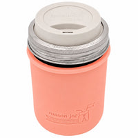 16oz Ball wide mouth mason jar travel mug with Light Coral silicone sleeve and Greige drinking lid