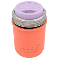 16oz Ball wide mouth mason jar travel mug with Light Coral silicone sleeve and Light Orchid drinking lid
