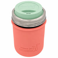 16oz Ball wide mouth mason jar travel mug with Light Coral silicone sleeve and Mint Green drinking lid