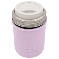 16oz Ball wide mouth mason jar travel mug with Light Orchid silicone sleeve and Greige drinking lid