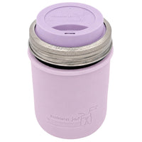 16oz Ball wide mouth mason jar travel mug with Light Orchid silicone sleeve and Light Orchid drinking lid
