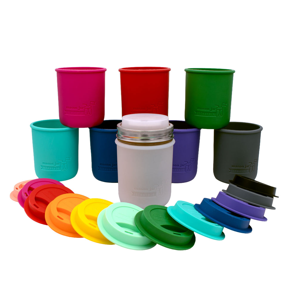 16oz Ball® Wide Mouth Pint Mason Jar Travel Mug Set with Silicone Sleeve & Drinking Lid