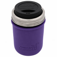 16oz Ball wide mouth mason jar travel mug with Ultra Violet silicone sleeve and Black drinking lid