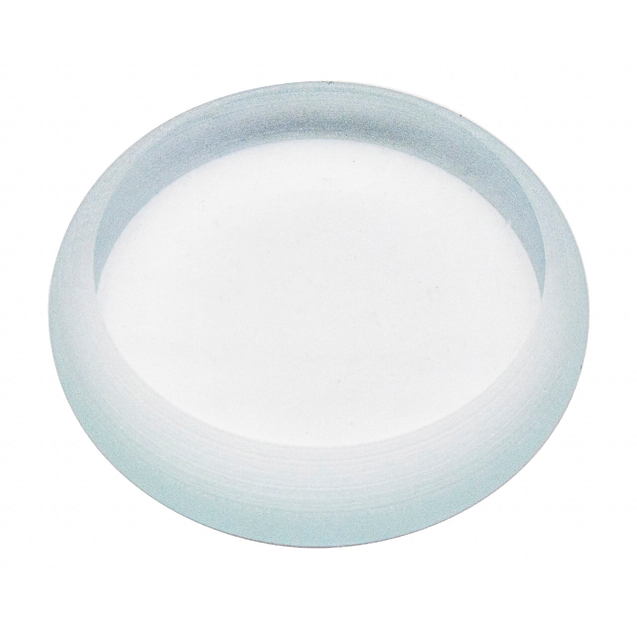 Up close on a single fermentation weight, which is made of thick glass.