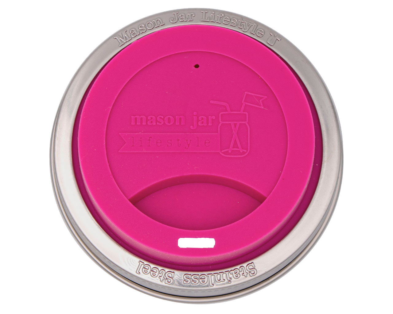 Silicone Drinking Lid with Stainless Steel Band for Mason Jars