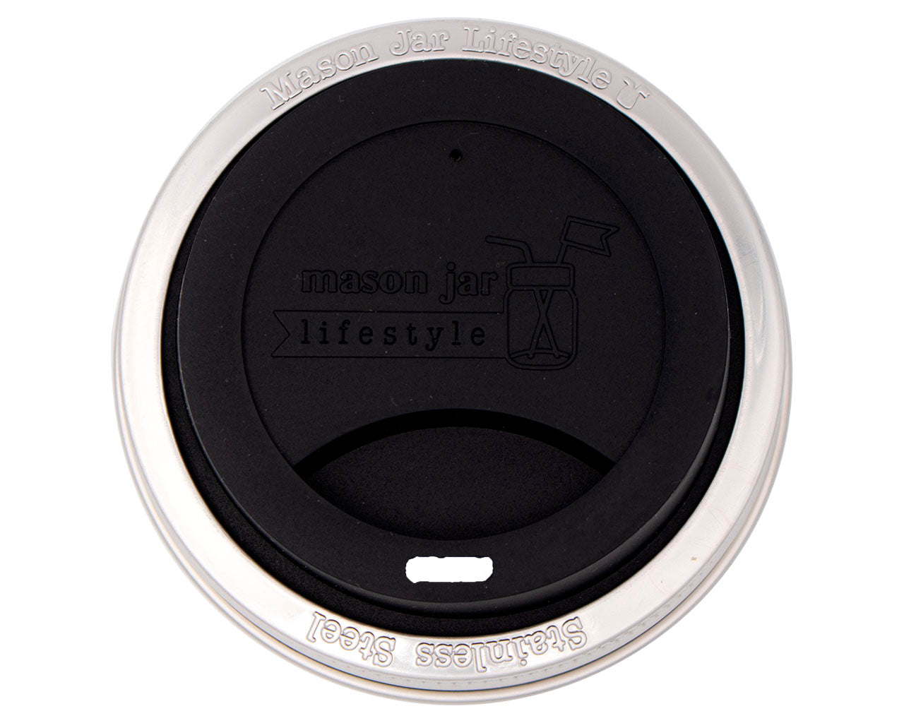 Silicone Drinking Lid with Stainless Steel Band for Mason Jars