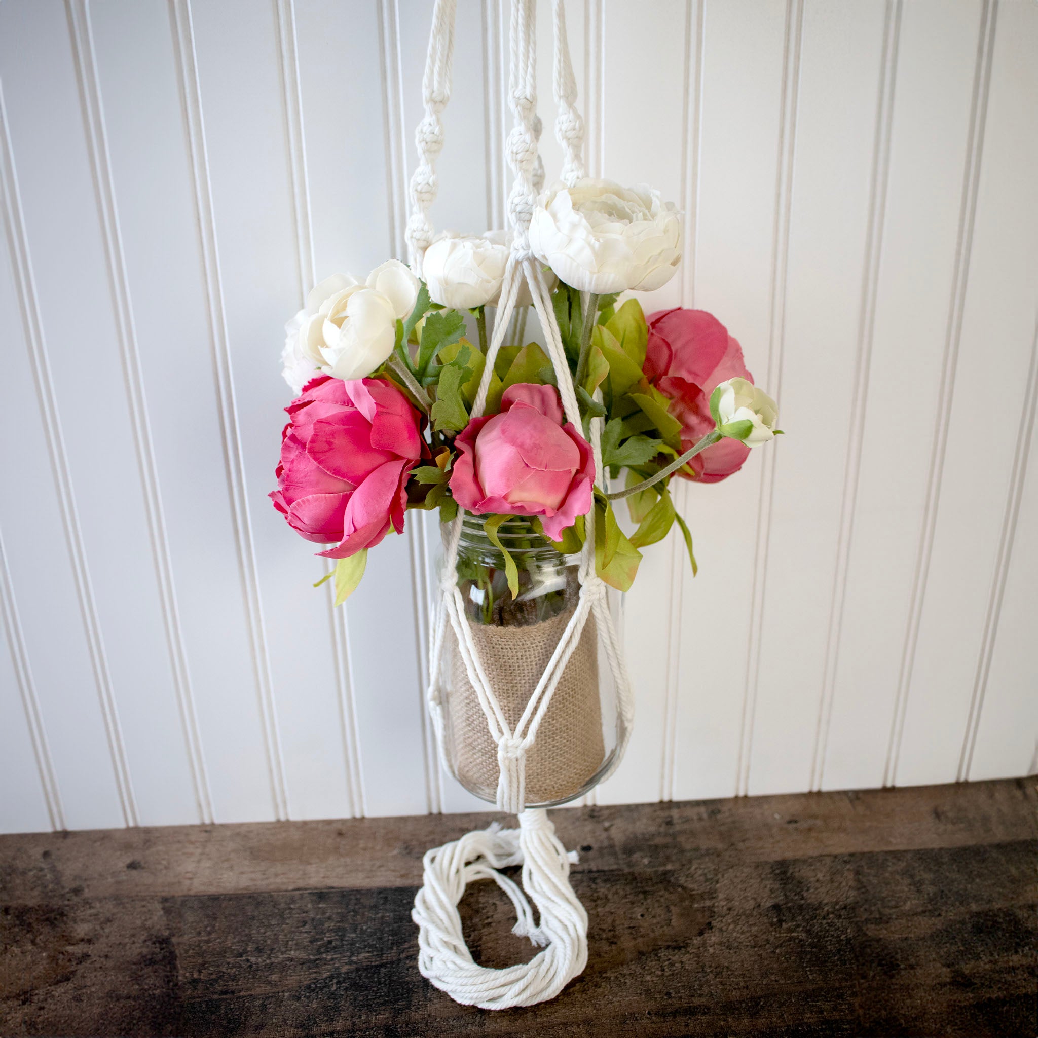 Braided Macrame Rope Mason Jar Holder / Hanger