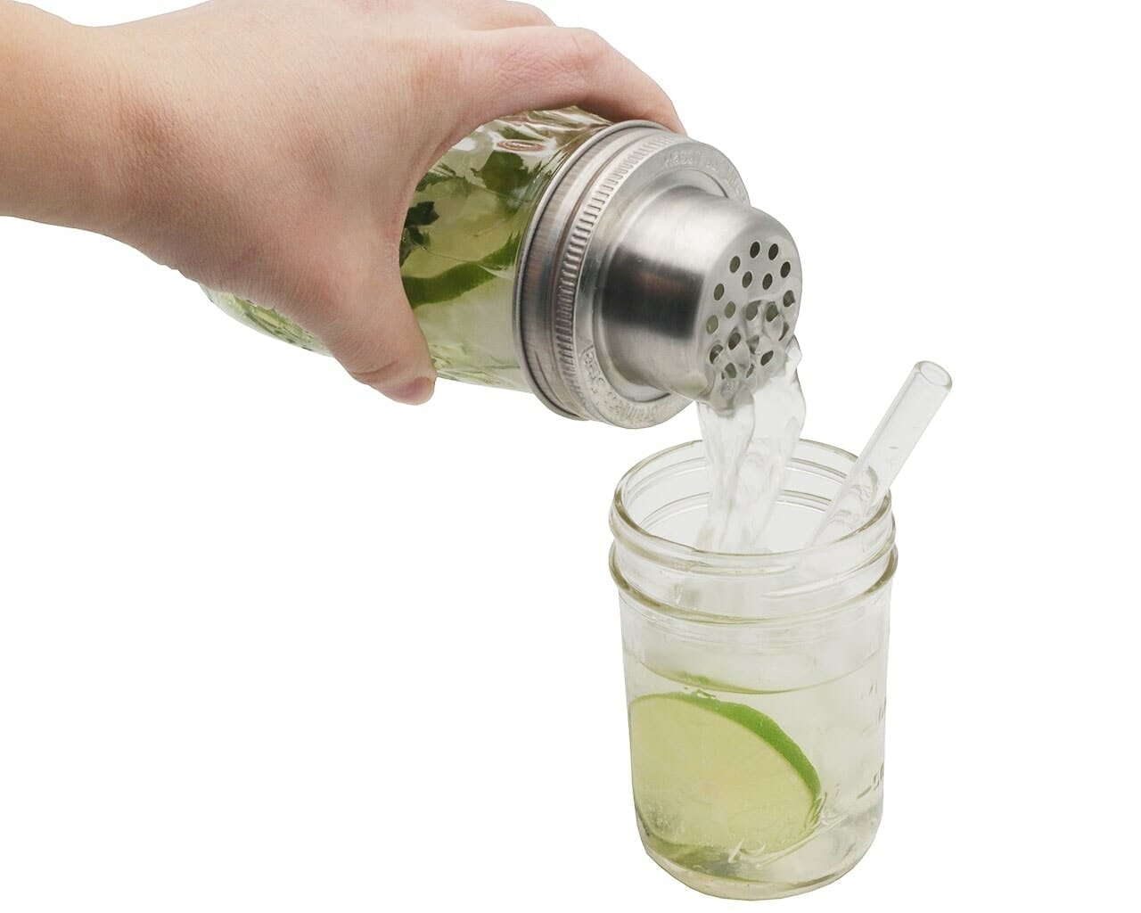 mason-jar-lifestyle-w&p-designs-mason-shaker-cocktail-lid-stainless-steel-band-ball-jar-pouring-half-pint-glass-straw