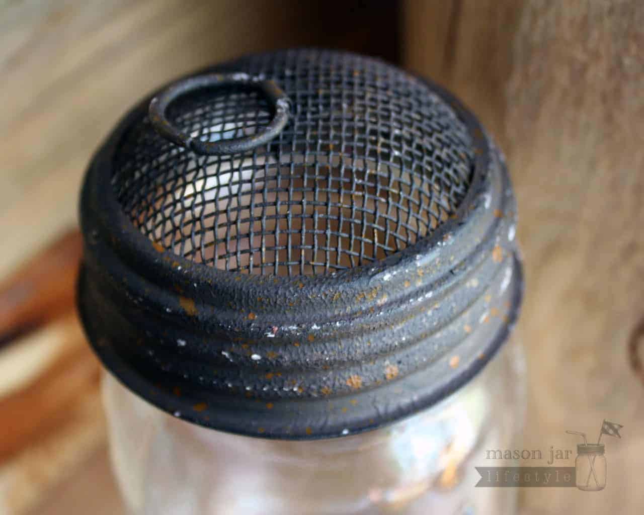 Antiqued mesh dome lid for regular mouth Mason jars