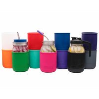 Silicone Sleeves for 32oz Mason Jars in Frost Berry Pink Cherry Red Tangerine Leaf Green Aquamarine Deep Blue Midnight Blue Ultra Violet Black and Charcoal Gray