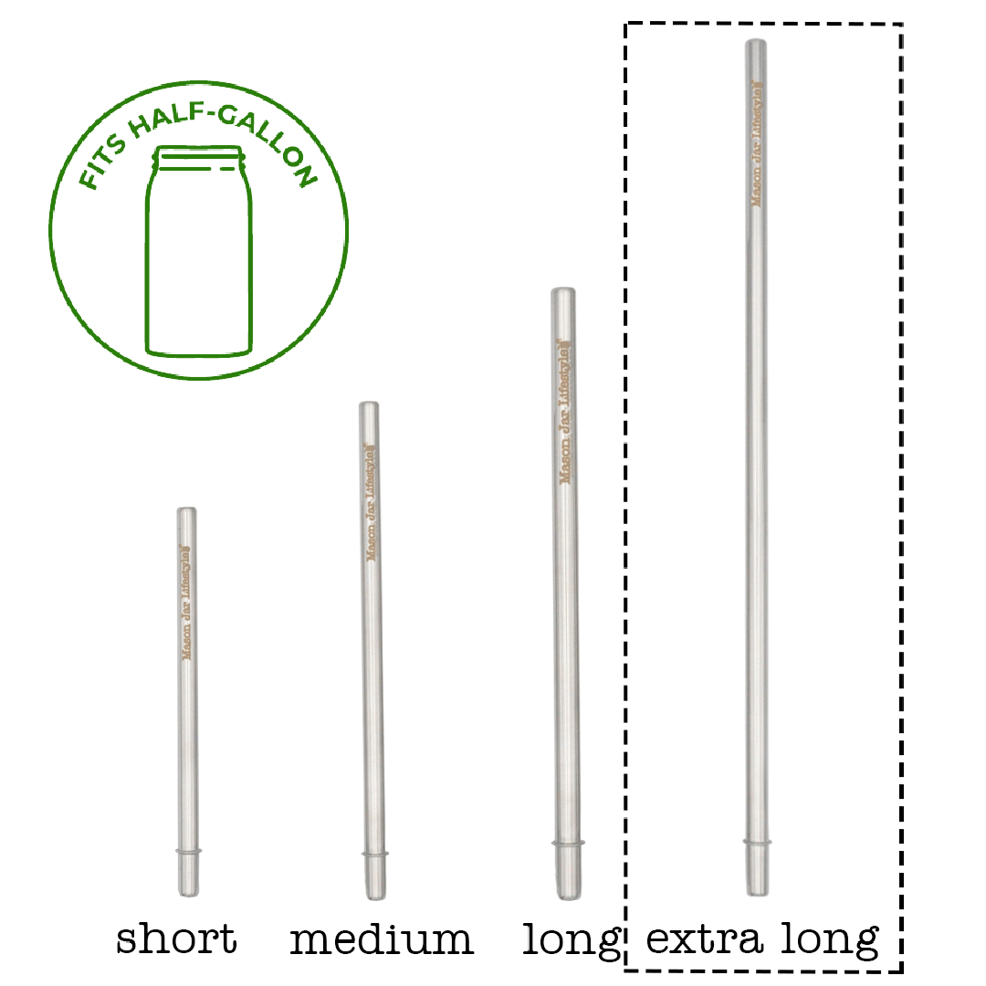 Extra Long Safer Rounded End Stainless Steel Straws for Half Gallon Mason Jars 4 Pack