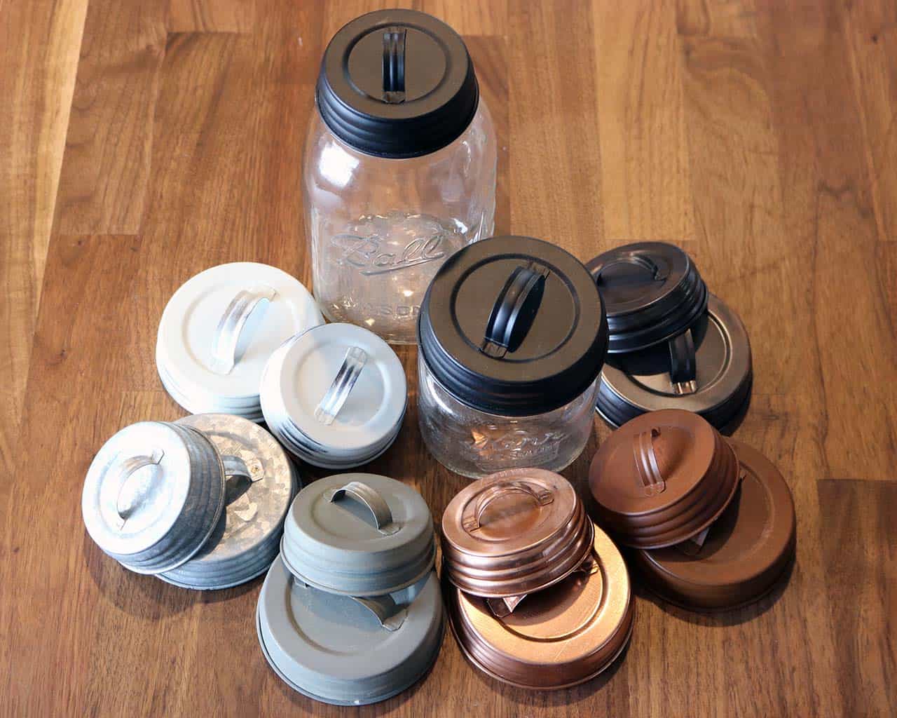 Seven kinds of decorative handle / canister lids for regular and wide mouth Mason jars