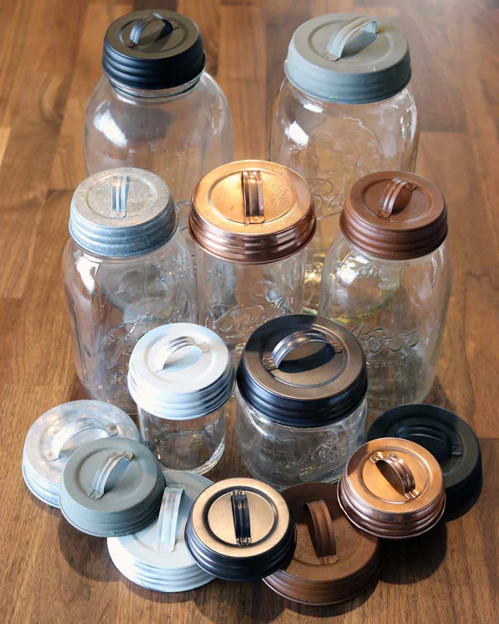 Seven kinds of decorative handle / canister lids for regular and wide mouth Mason jars