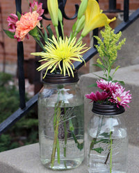 Oil rubbed bronze / antique copper frog / flower organizer lids with chicken wire for regular and wide mouth Mason jars with flowers