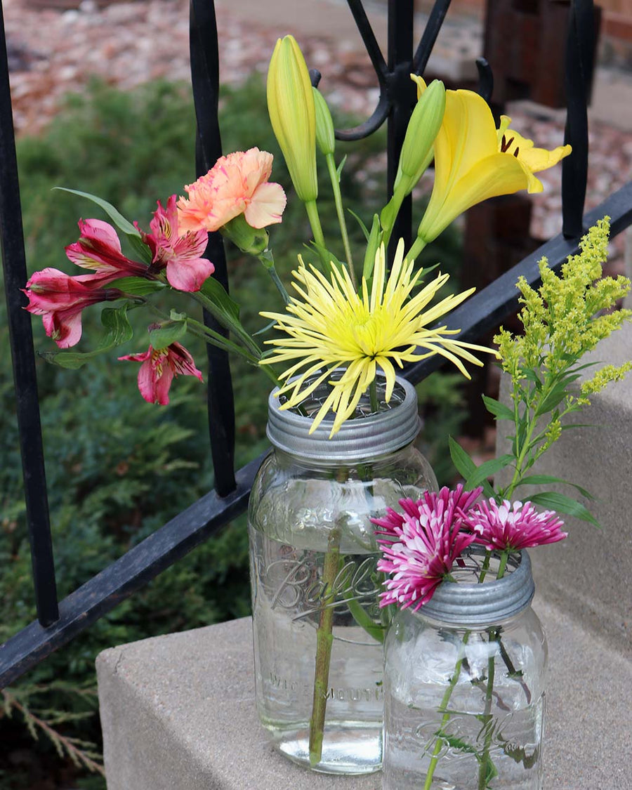 Galvanized metal frog / flower organizer lids with chicken wire for regular and wide mouth Mason jars with flowers