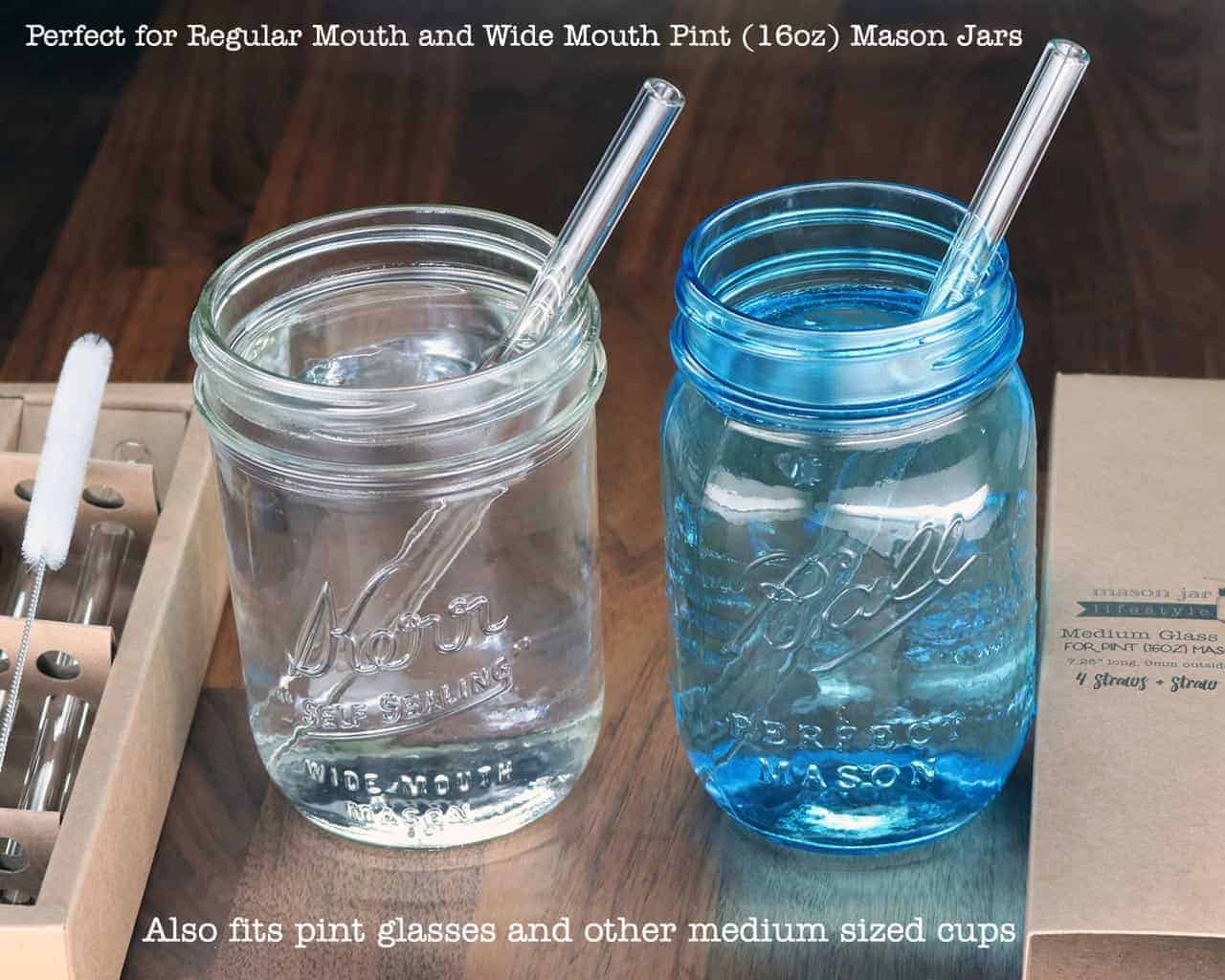 16-Ounce Mason Jar Mugs with Reusable Straws, 2 Pack