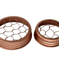 Shiny copper frog / flower organizer lids with chicken wire for regular and wide mouth Mason jars