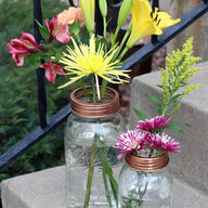 Shiny copper frog / flower organizer lids for regular and wide mouth Mason jars with flowers