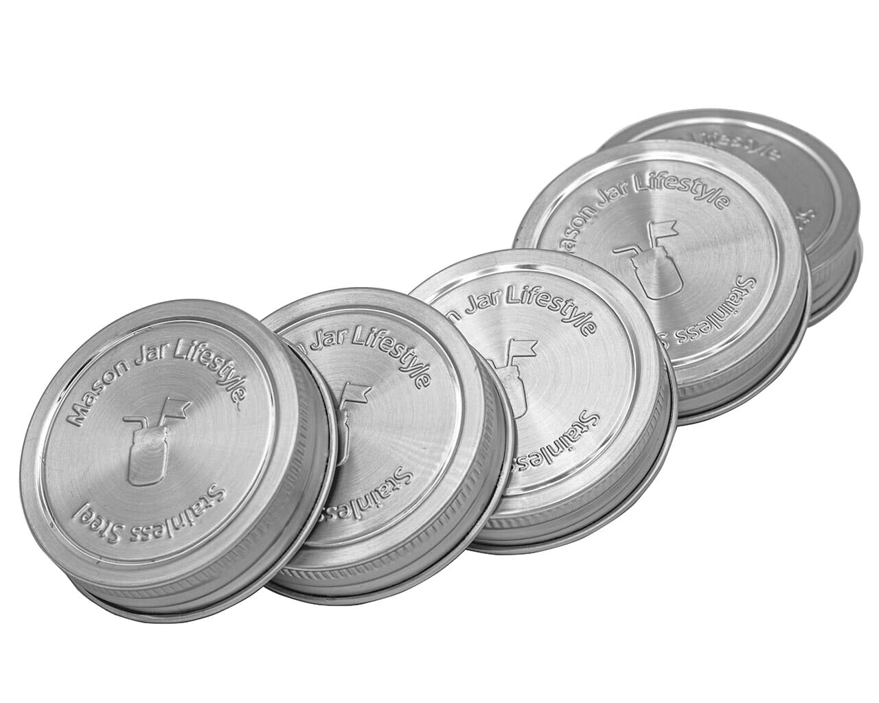 Stainless Steel Storage Lids Caps with Silicone Seals for Mason Jars (5 Pack, Regular Mouth)